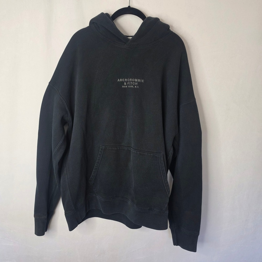 Abercrombie & Fitch Relaxed Soft Fleece Hoodie Mens XL Black Logo Pullover
